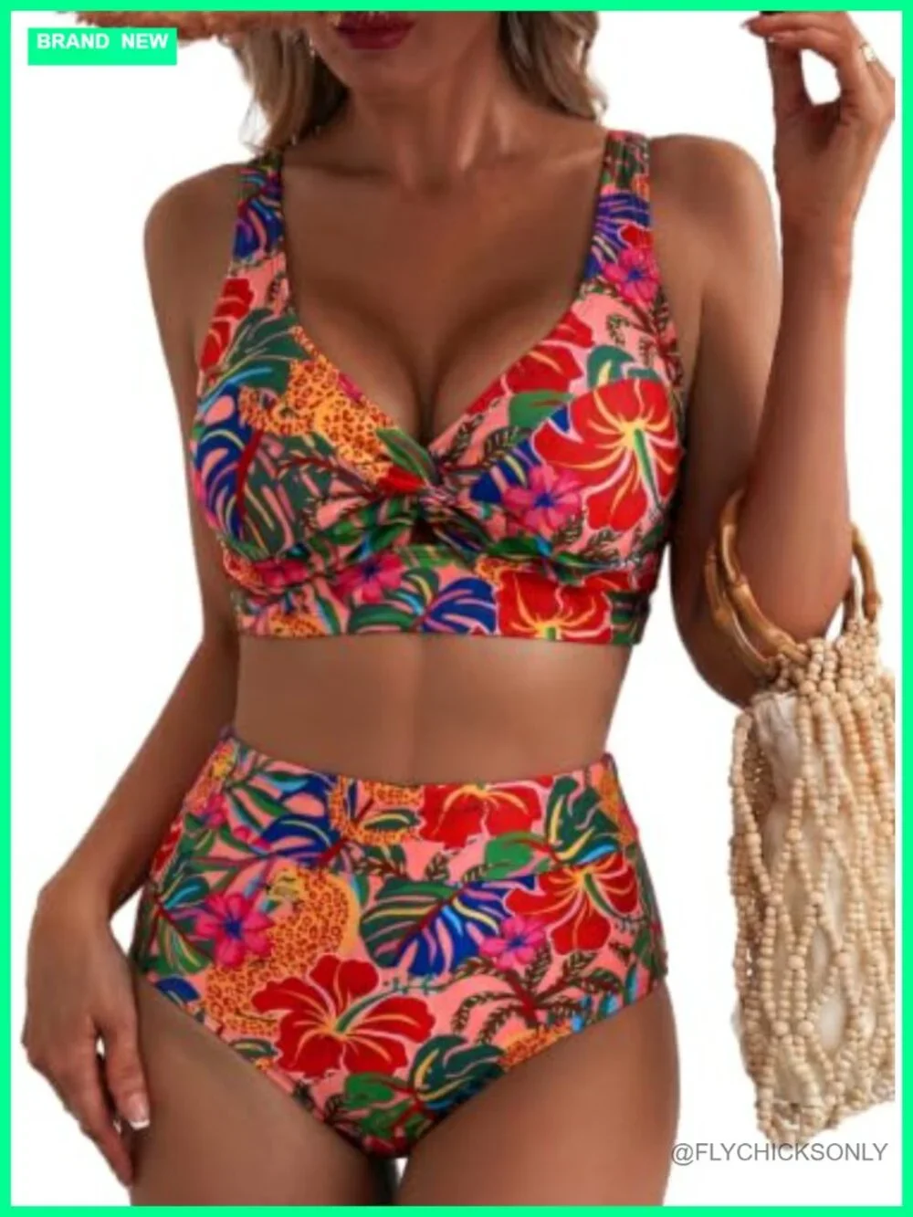 High Waisted Bikini Set Twist Front Floral Print Swimsuits 2 Piece